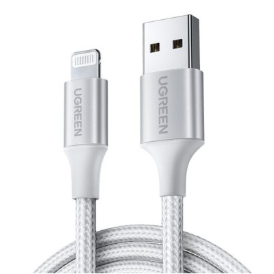 60163 Кабель UGREEN US291 USB-Lightning, оплетка, цвет: белый, 2M
