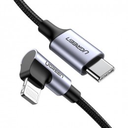60763 Кабель UGREEN US305 Lightning - Type-C, угловой, корпус - алюминий, оплетка, цвет: черный, 1M