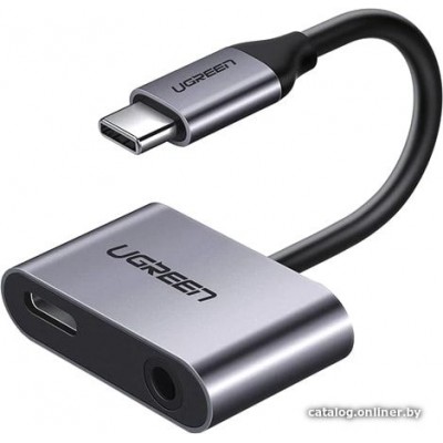 50596 Конвертер UGREEN CM193 USB-C в USB-C + 3.5mm аудио, цвет: черный+серый, 0.1M