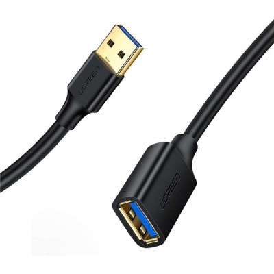 30126 Кабель удлинитель UGREEN US129 USB-A - USB-A (папа-мама), цвет: черный, 1,5M
