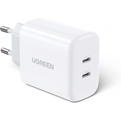 10343 UGREEN CD243 Зарядное устройство, 2порта, USB-C, цвет: белый